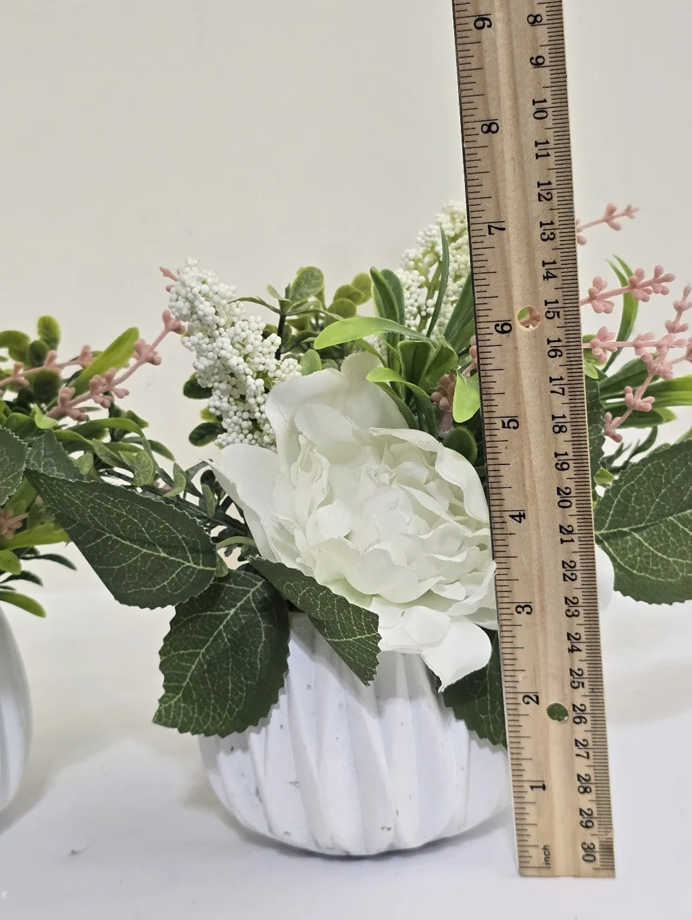 Artificial‎ Floral Arrangement in White Ceramic Planter Set of 2 Solid Weight